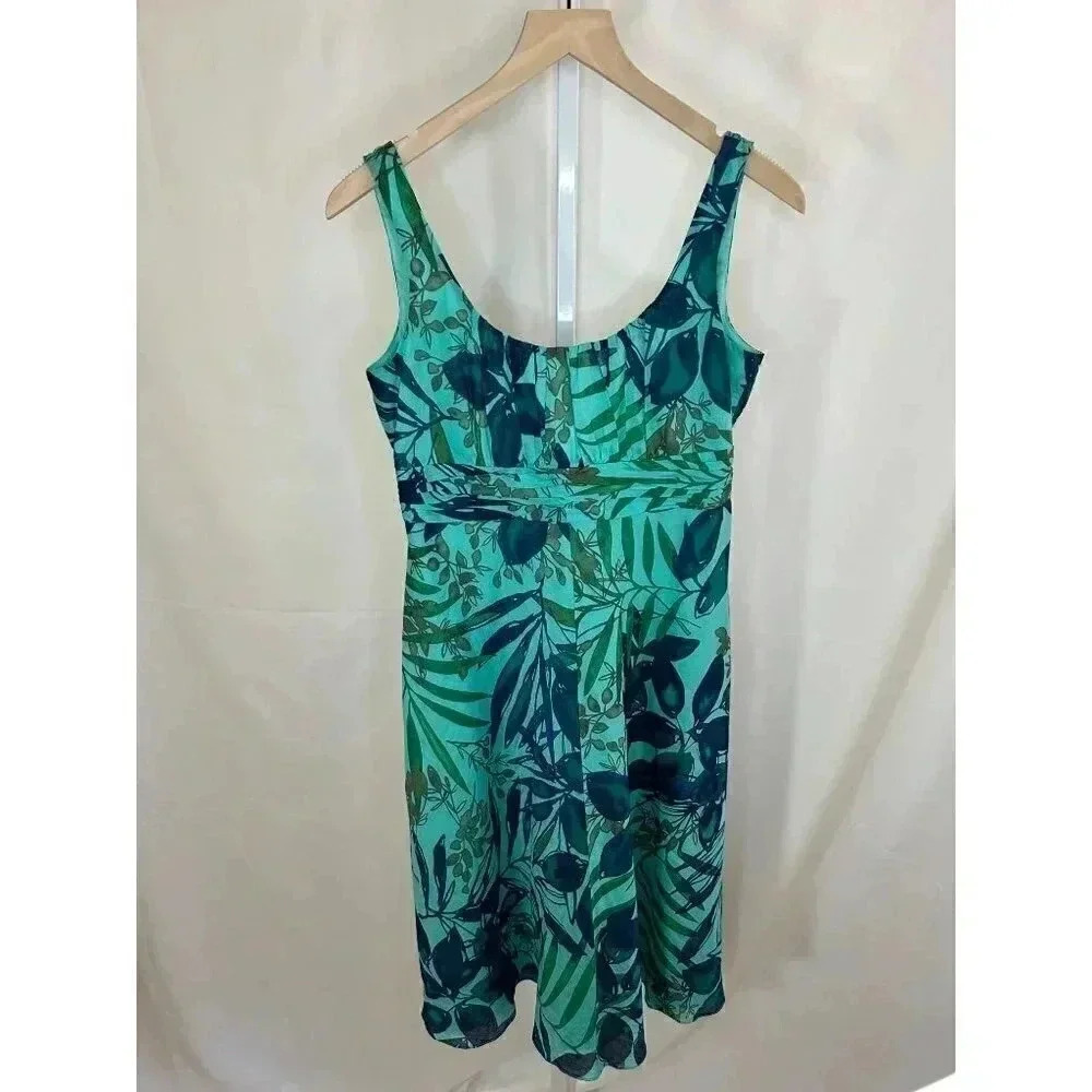Evan-Picone Riviera Nights Size 6 Floral Teal Green Tropical Cotton Tank Dress